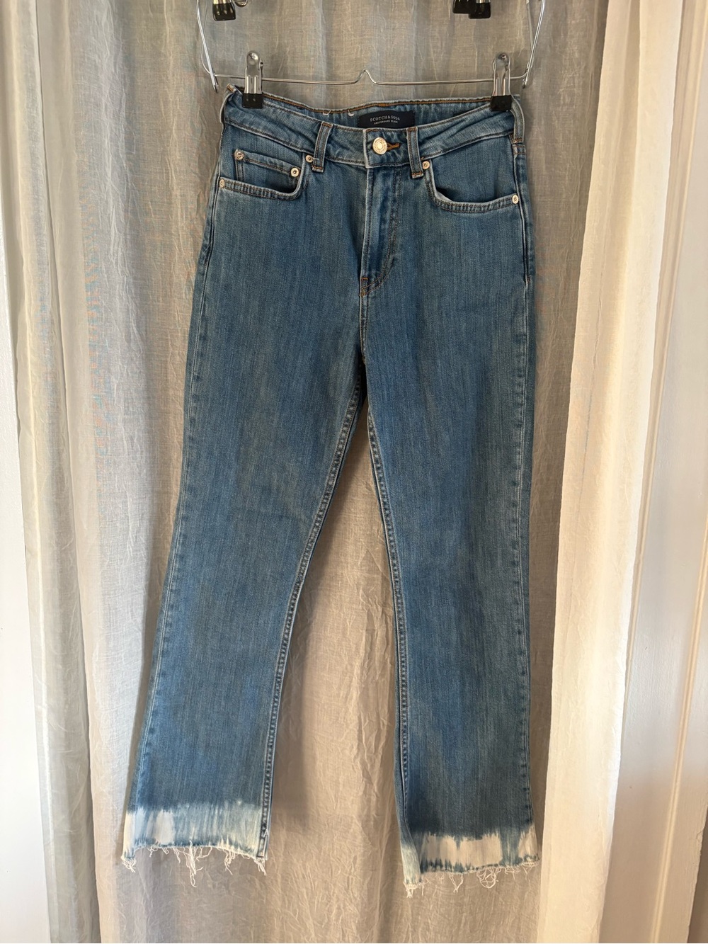 Scotch & Soda Women’s Blue Bleach Hem Boot Cut Jeans with Raw Hem